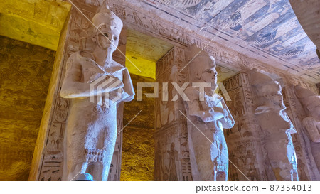 Aswan, Egypt : Great Abu Simbel temple of Pharaoh Ramses II in southern Egypt in Nubia next to Lake Nasser. 87354013