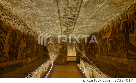Aswan, Egypt : Great Abu Simbel temple of Pharaoh Ramses II in southern Egypt in Nubia next to Lake Nasser. 87354017
