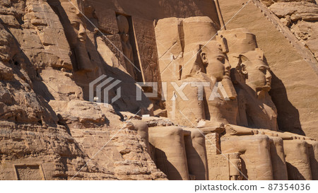 Aswan, Egypt : Great Abu Simbel temple of Pharaoh Ramses II in southern Egypt in Nubia next to Lake Nasser. 87354036