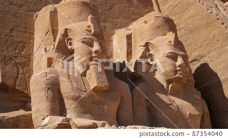 Aswan, Egypt : Great Abu Simbel temple of Pharaoh Ramses II in southern Egypt in Nubia next to Lake Nasser. 87354040