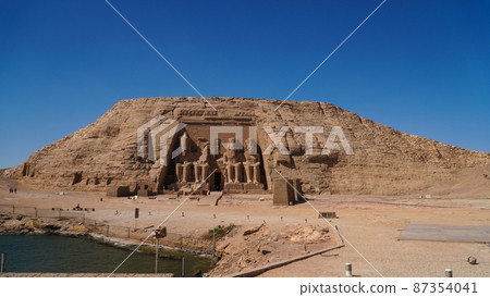 Aswan, Egypt : Great Abu Simbel temple of Pharaoh Ramses II in southern Egypt in Nubia next to Lake Nasser. 87354041