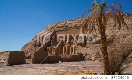 Aswan, Egypt : Great Abu Simbel temple of Pharaoh Ramses II in southern Egypt in Nubia next to Lake Nasser. 87354046