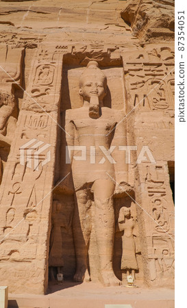 Aswan, Egypt : temple of Nefertari next to the temple of Abu Simbel temple of Pharaoh Ramses II in southern Egypt in Nubia next to Lake Nasser. 87354051