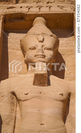 Aswan, Egypt : temple of Nefertari next to the temple of Abu Simbel temple of Pharaoh Ramses II in southern Egypt in Nubia next to Lake Nasser. 87354082