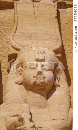 Aswan, Egypt : temple of Nefertari next to the temple of Abu Simbel temple of Pharaoh Ramses II in southern Egypt in Nubia next to Lake Nasser. Aswan, Egypt : temple of Nefertari next to the temple of Abu Simbel temple of Pharaoh Ramses II in southern Egypt in Nubia next to Lake Nasser. 87354086