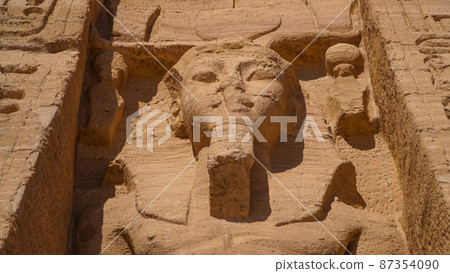 Aswan, Egypt : temple of Nefertari next to the temple of Abu Simbel temple of Pharaoh Ramses II in southern Egypt in Nubia next to Lake Nasser. 87354090