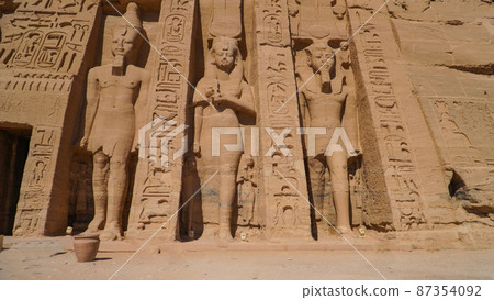 Aswan, Egypt : temple of Nefertari next to the temple of Abu Simbel temple of Pharaoh Ramses II in southern Egypt in Nubia next to Lake Nasser. Aswan, Egypt : temple of Nefertari next to the temple of Abu Simbel temple of Pharaoh Ramses II in southern Egypt in Nubia next to Lake Nasser. 87354092
