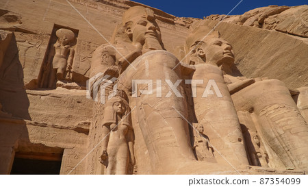 Aswan, Egypt : Great Abu Simbel temple of Pharaoh Ramses II in southern Egypt in Nubia next to Lake Nasser. 87354099