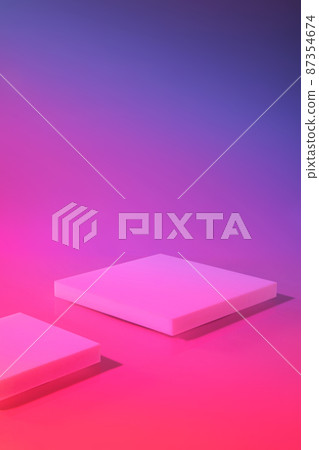 empty scene with square podiums on holographic pink background empty scene with square podiums on holographic pink background 87354674