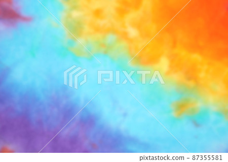 Blurred abstract tie dye multicolor fabric cloth pattern texture 87355581