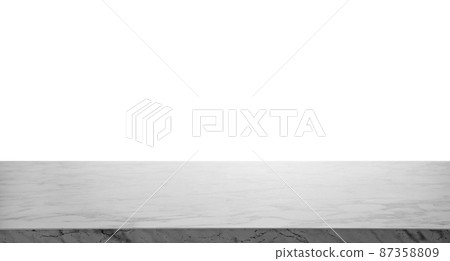 Empty marble surface isolated on white. Mockup for design Empty marble surface isolated on white. Mockup for design 87358809
