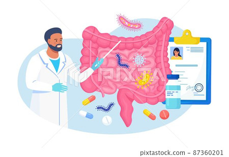 Gut microorganisms, friendly flora, gastrointestinal microbes Abstract digestive stomach living organisms for healthy life. Doctor examining gastrointestinal tract, bowel, digestive system, intestine Gut microorganisms, friendly flora, gastrointestinal microbes Abstract digestive stomach living organisms for healthy life. Doctor examining gastrointestinal tract, bowel, digestive system, intestine 87360201