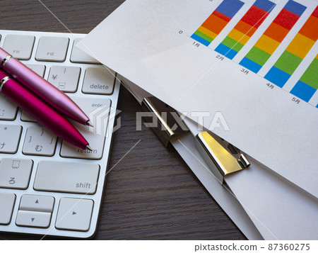 Graphs, documents, business image of personal computer (female) 87360275