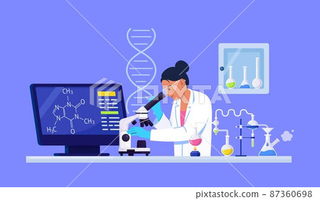Young woman scientist looking through a microscope in a laboratory doing chemical research, microbiological analysis or medical test. 87360698