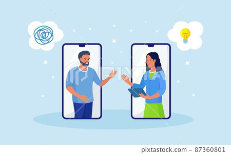 Online psychotherapy, psychology counseling concept. Psychologist doctor helps patient to unravel tangled thoughts. Medical help with psychological problems, mental disorder 87360801