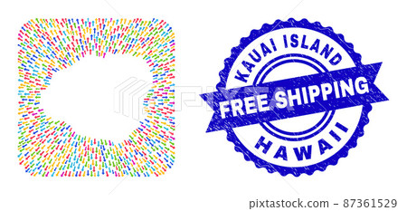 Free Shipping Grunge Stamp and Kauai Island Map Evacuation Hole Mosaic 87361529