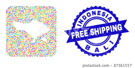 Free Shipping Scratched Badge and Bali Map Navigation Inverted Mosaic 87361557