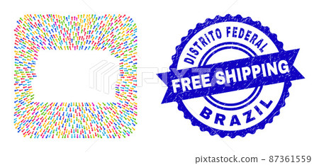 Free Shipping Grunge Badge and Brazil Distrito Federal Map Arrow Subtracted Mosaic 87361559