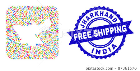 Free Shipping Grunge Badge and Jharkhand State Map Arrow Hole Mosaic 87361570