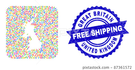 Free Shipping Scratched Stamp Seal and United Kingdom Map Evacuation Inverted Mosaic 87361572