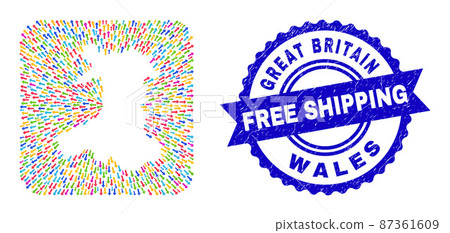 Free Shipping Grunge Stamp Seal and Wales Map Direction Subtracted Mosaic Free Shipping Grunge Stamp Seal and Wales Map Direction Subtracted Mosaic 87361609