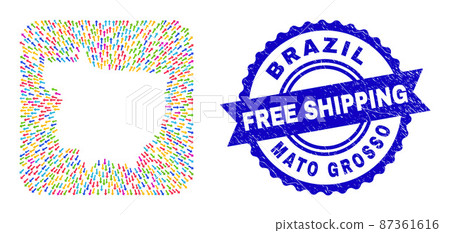 Free Shipping Scratched Badge and Mato Grosso State Map Moving Stencil Mosaic 87361616