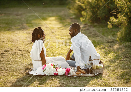 African american couple on a summer picnic African american couple on a summer picnic 87361822