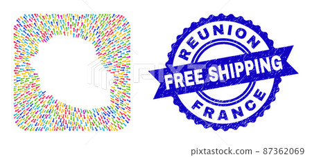 Free Shipping Scratched Stamp and Reunion Island Map Moving Subtracted Mosaic 87362069