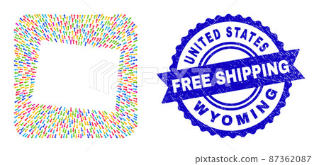 Free Shipping Watermark Stamp Seal and Wyoming State Map Navigation Subtracted Mosaic 87362087