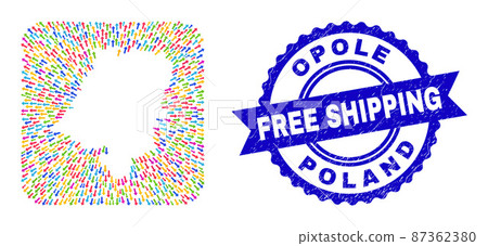 Free Shipping Grunge Badge and Opole Voivodeship Map Pointing Inverted Mosaic 87362380