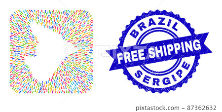 Free Shipping Grunge Stamp and Sergipe State Map Pointing Stencil Mosaic 87362632