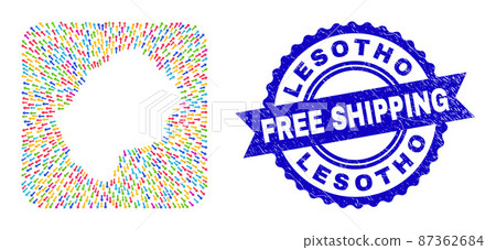 Free Shipping Watermark Stamp and Lesotho Map Evacuation Hole Mosaic 87362684