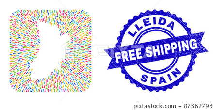 Free Shipping Grunge Stamp and Lleida Province Map Arrow Subtracted Mosaic 87362793
