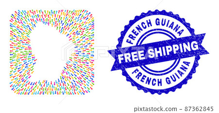 Free Shipping Scratched Stamp and French Guiana Map Pointing Stencil Mosaic 87362845