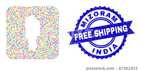 Free Shipping Grunge Seal and Mizoram State Map Navigation Subtracted Mosaic 87362855
