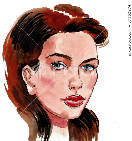 Beautiful woman. Ink and watercolour drawing Beautiful woman. Ink and watercolour drawing 87362974