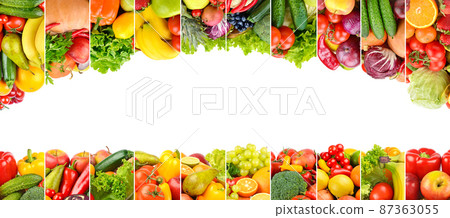 Frame healthy vegetables and fruits isolated on white 87363055