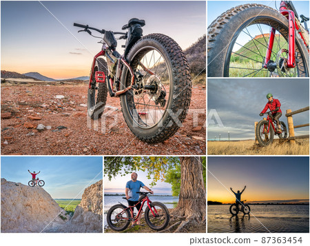 riding fat bike in Colorado foothills and prairie riding fat bike in Colorado foothills and prairie 87363454