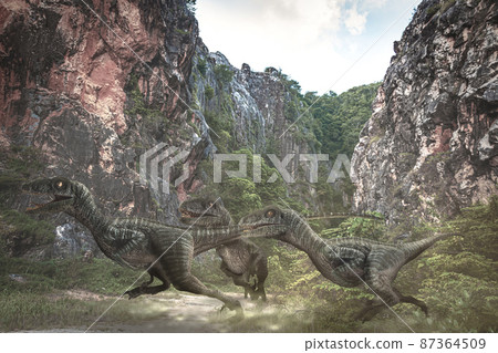 Velociraptor Dinosaur in the forest . Velociraptor Dinosaur in the forest . 87364509