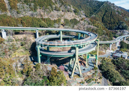 Aerial view "Shizuoka Prefecture" Kawazu Nanadaru Loop Bridge Aerial view "Shizuoka Prefecture" Kawazu Nanadaru Loop Bridge 87366197