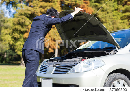 打開汽車引擎蓋的人 87366200