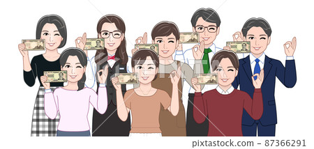 People with Shibusawa Eiichi's new 10,000 yen note People with Shibusawa Eiichi's new 10,000 yen note 87366291