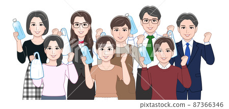 People with plastic trash 87366346
