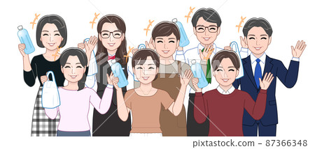 People with plastic trash 87366348