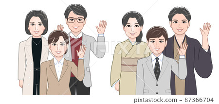 兩對年輕人和父母歡呼 87366704