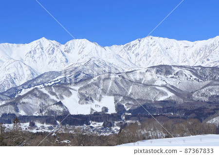 白馬村:從野平看到的冬季北阿爾卑斯山 白馬村:從野平看到的冬季北阿爾卑斯山 87367833