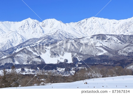 白馬村:從野平看到的冬季北阿爾卑斯山 白馬村:從野平看到的冬季北阿爾卑斯山 87367834