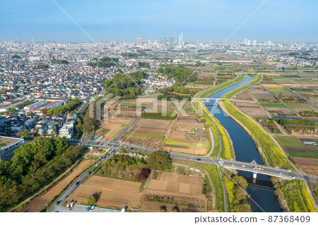Aerial view "Saitama Prefecture" Minuma rice field spring Aerial view "Saitama Prefecture" Minuma rice field spring 87368409