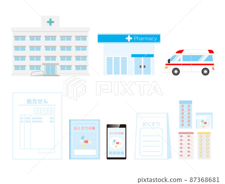 Medical illustration set medicine ambulance hospital Medical illustration set medicine ambulance hospital 87368681