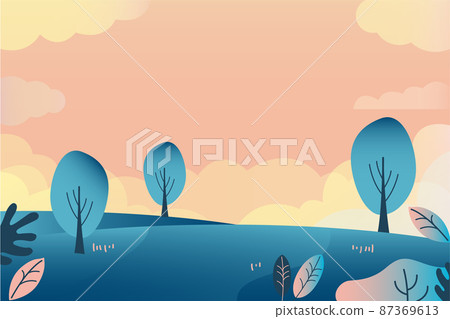 Vector illustration material of green hill, blue sky, landscape Vector illustration material of green hill, blue sky, landscape 87369613